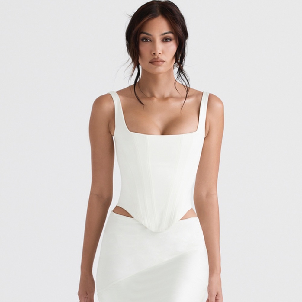 House of CB Rafa Satin Longline Corset in Ivory. XS. NWT.